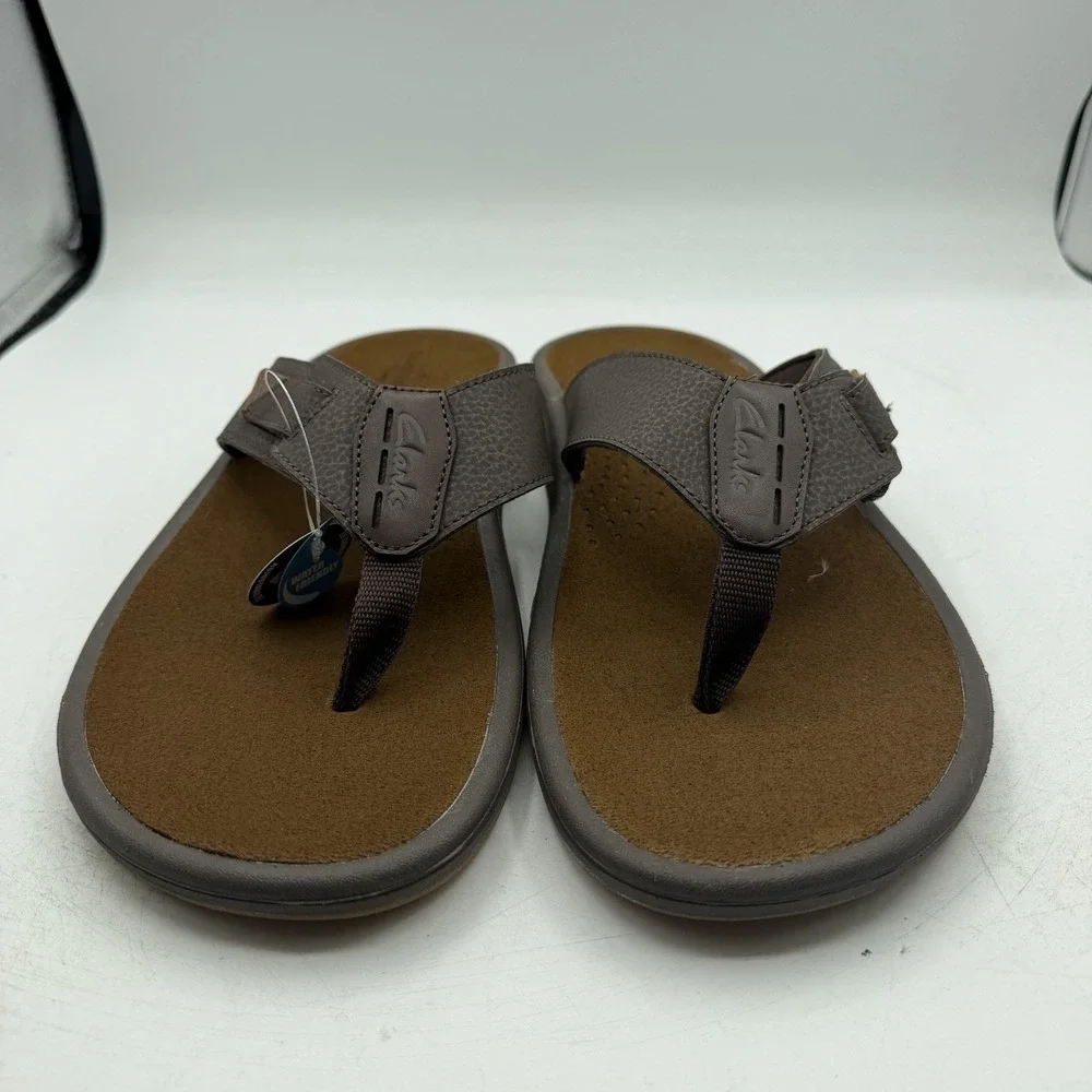 Clarks Cloudsteppers Breeze Flip Flops Mens Sz 13 M Brown Leather Thong Sandals